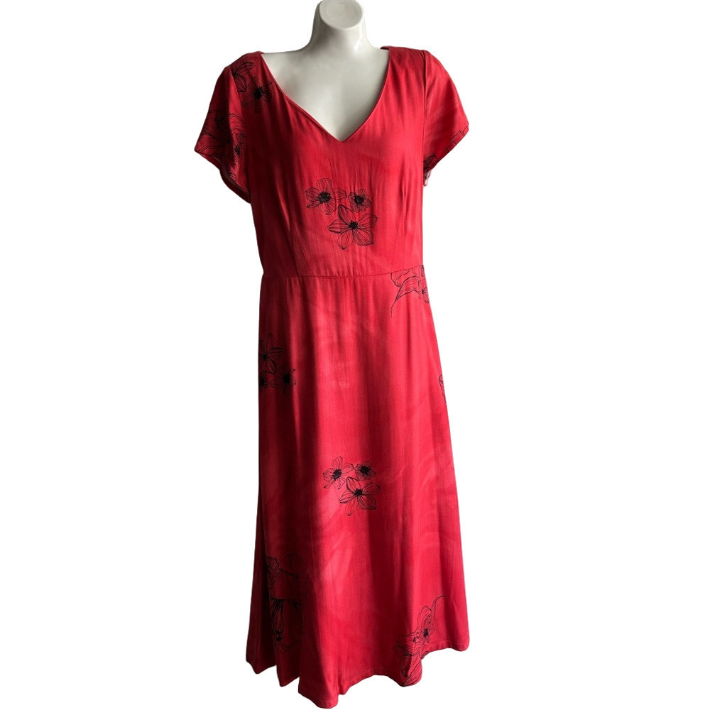 Caribbean Joe Red Short Sleeve Midi Dress - Picture 2 of 8
